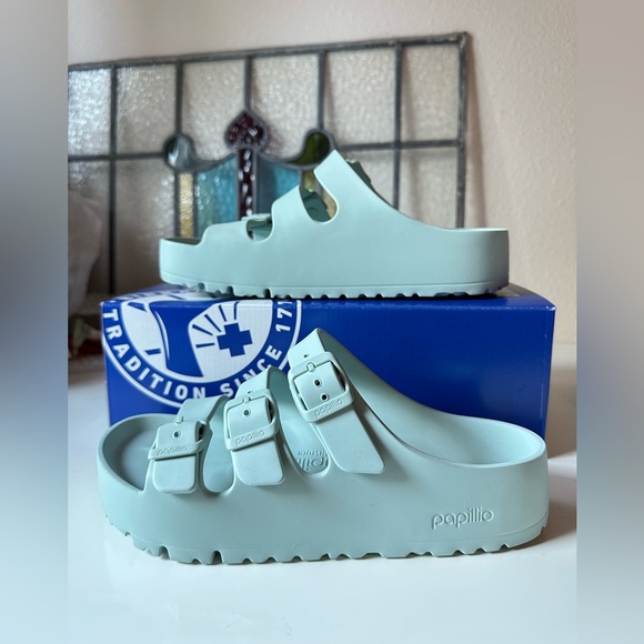 Birkenstock Florida Flex Platform Triple Strap Sandals Surf Green Size 38 (7.5) - Picture 6 of 14